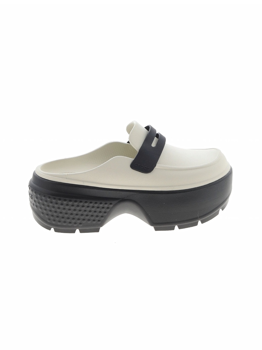 Women’s Crocs Stomp Loafer Platform Slide Clog in Cream and Black
